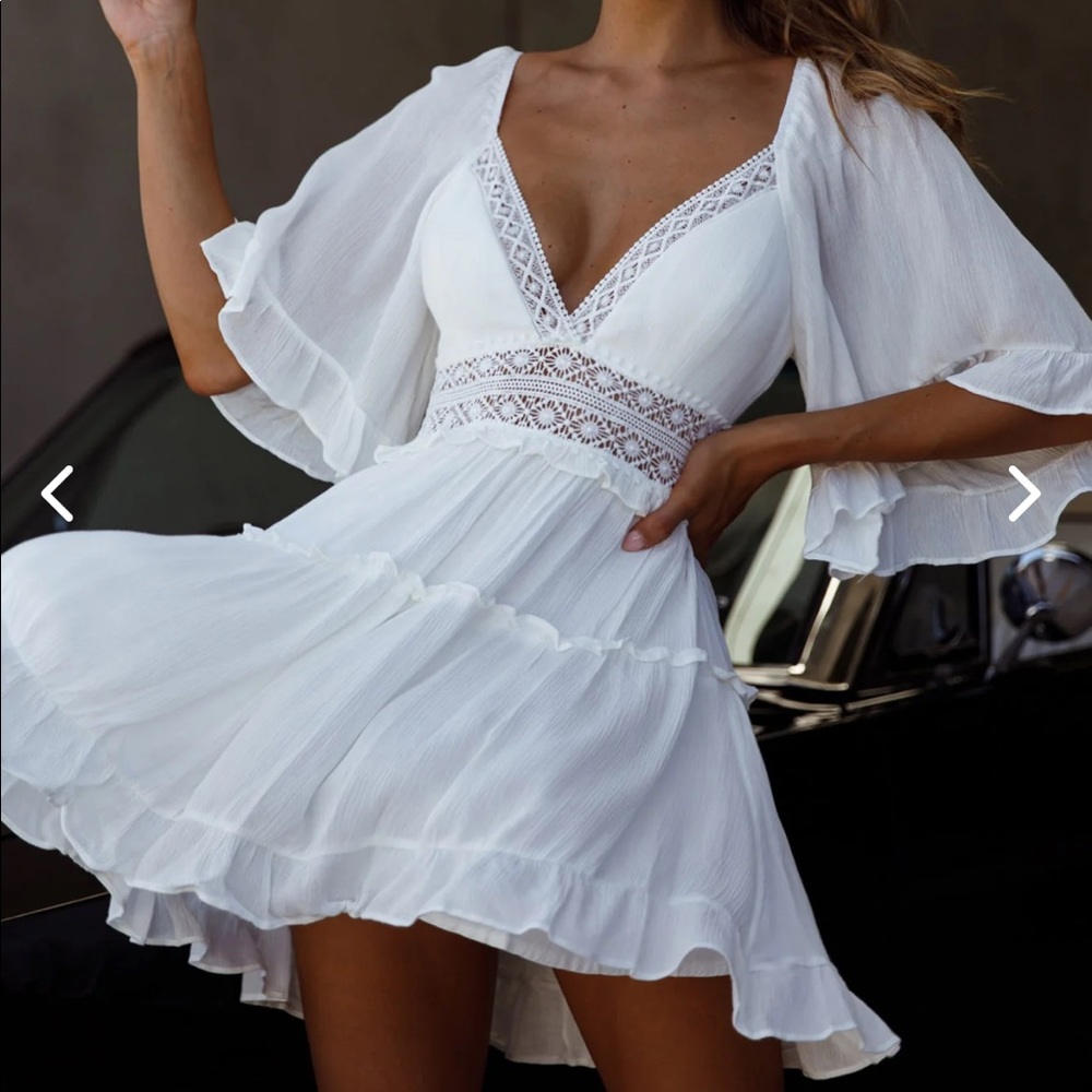 COPY - Desert Rose Bell Sleeve Mini Dress White × 1